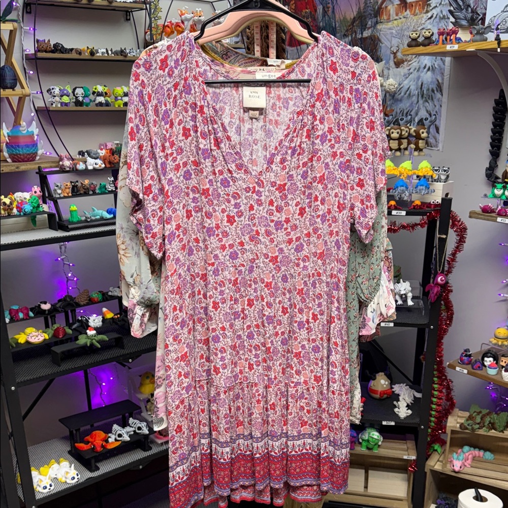 Knox Rose Pink and Red Floral Midi Dress